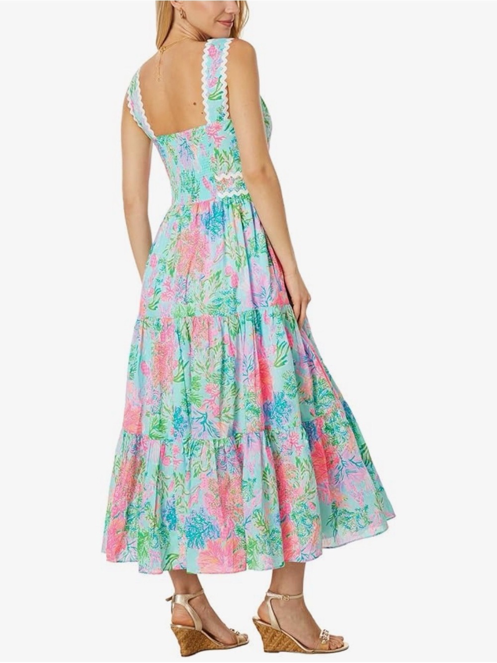 Lilly Pulitzer Sleeveless Tiered Floral Maxi in Pink, Green & Blue - Picture 2 of 14